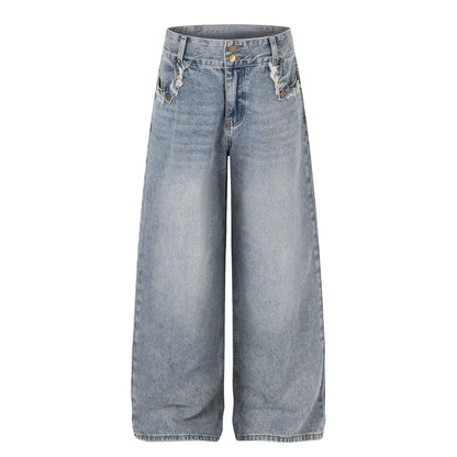 Fringe Studs Wide Leg Denim Jeans WN25804