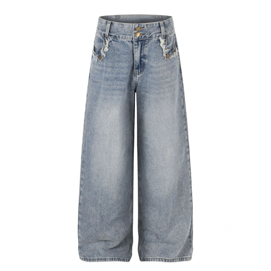 Fringe Studs Wide Leg Denim Jeans WN25804