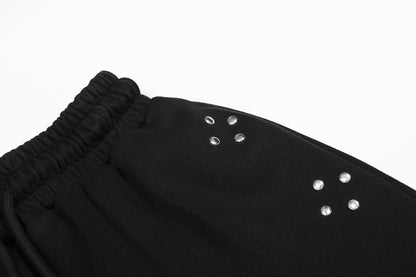 Washed Studs Number Print Wide Leg Pants WN25536