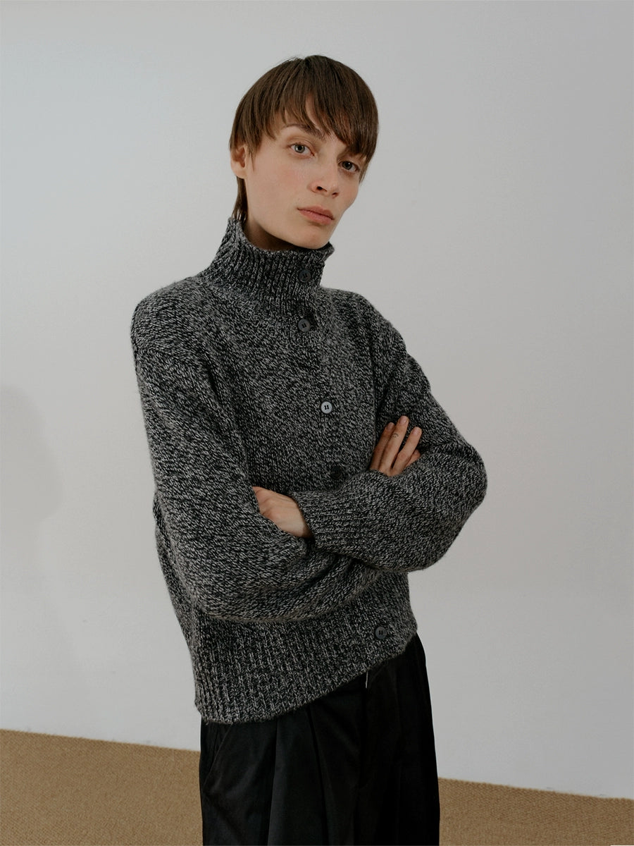 Button Stand-Neck Short Knit Cardigan WN21644