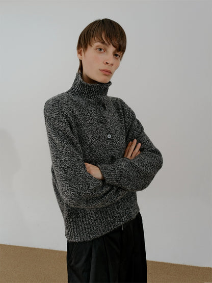 Button Stand-Neck Short Knit Cardigan WN21644