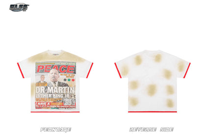 Washed Fake Layered Graphic Oversize Short Sleeve T-Shirt WN26556