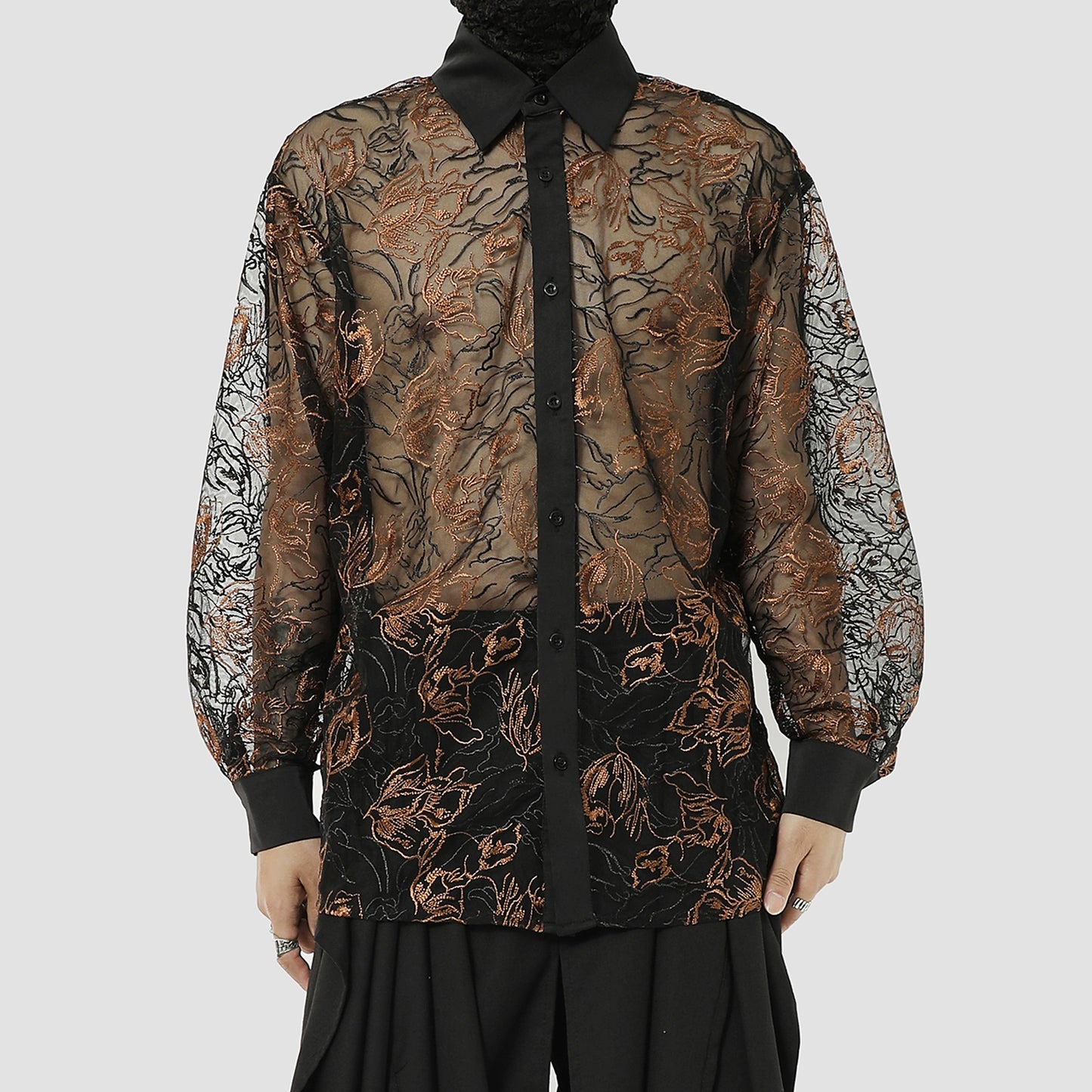 Lace Embroidery Long Sleeve Shirt WN20496