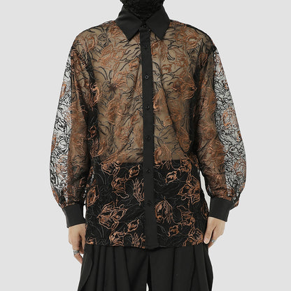 Lace Embroidery Long Sleeve Shirt WN20496