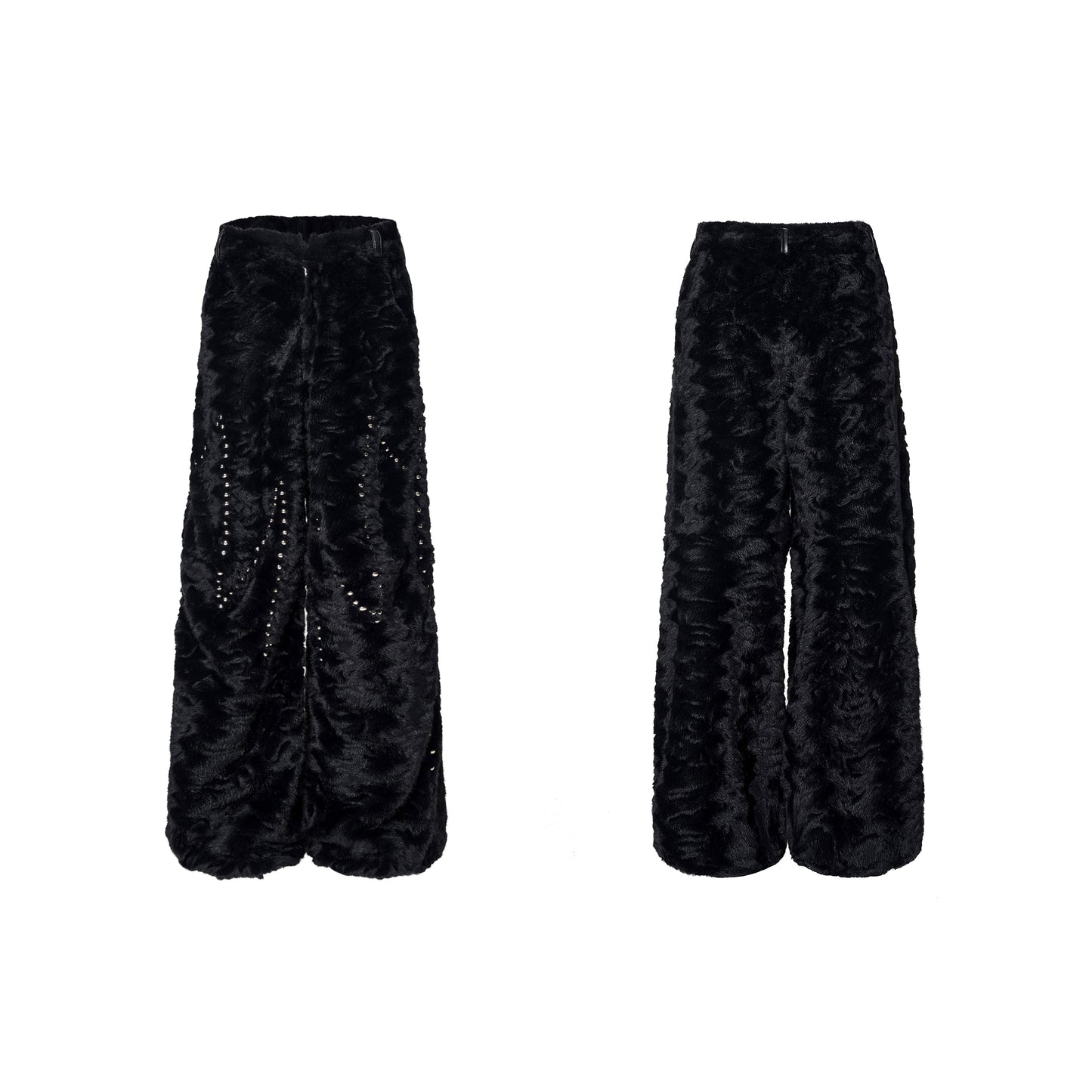 Colorblock Heart Thick Fake Mink Fur Hooded Jacket & Straight Wide Leg Pants Setup WN21838