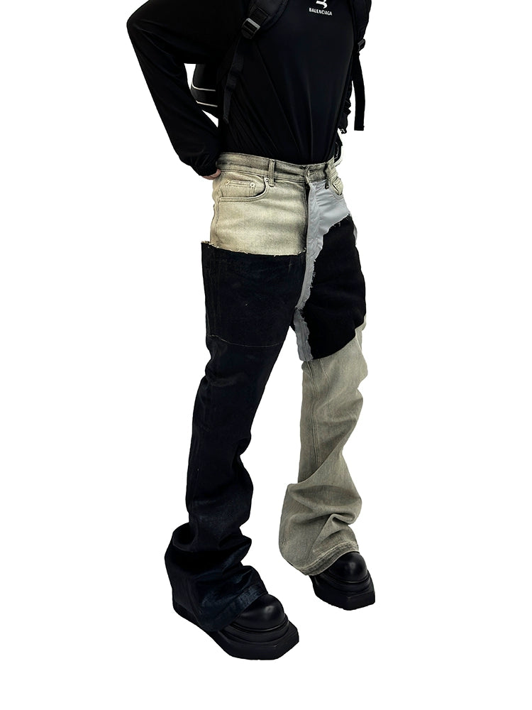 Waxed Wash Mix Flare Stacked Denim Jeans WN16944