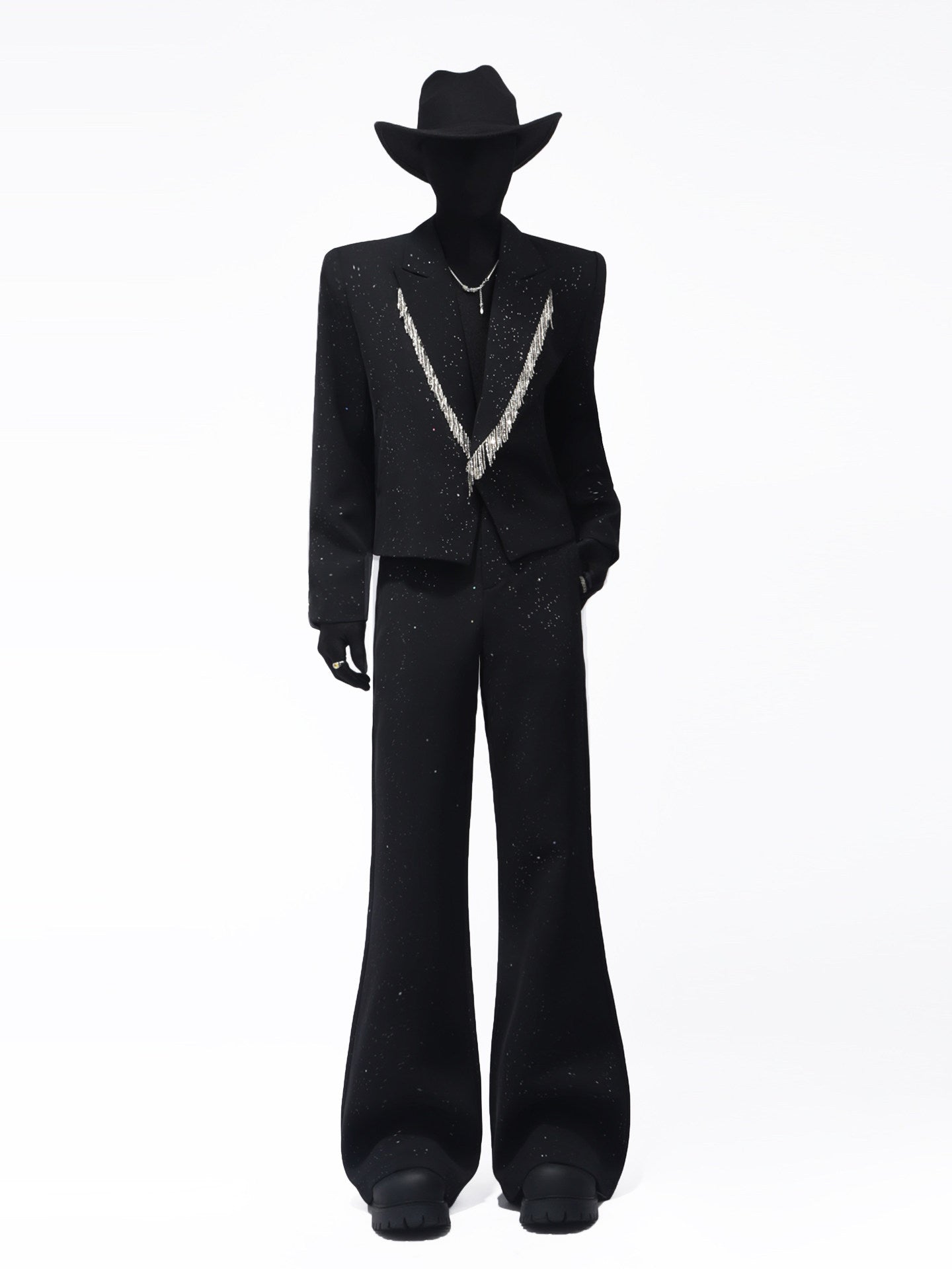 Fringe Studs Tailored Jacket & Flare Trousers Setup WN23700
