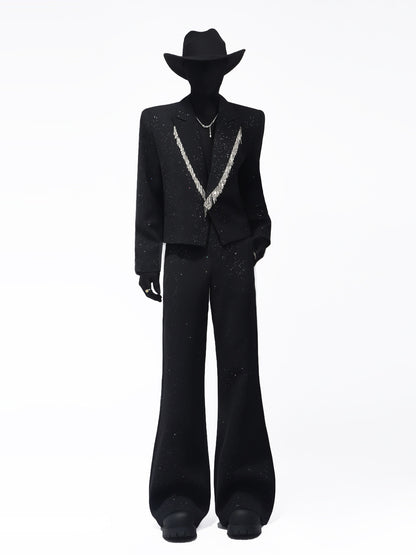Fringe Studs Tailored Jacket & Flare Trousers Setup WN23700