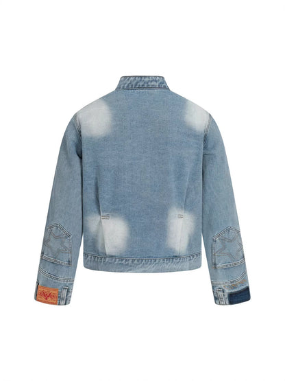 Faded Panel Stand Neck Denim Jacket WN28058