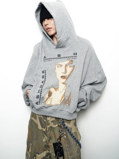 Art Letter Print Cropped Oversize Hoodie WN22970