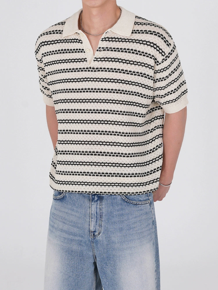 Striped Lightweight Short Sleeve  Knit Polo Shirt WN20299