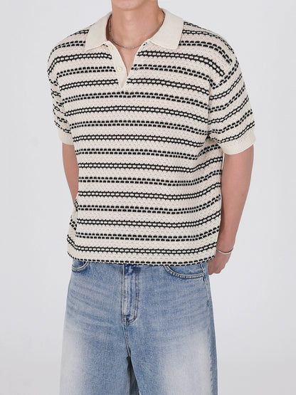 Striped Lightweight Short Sleeve  Knit Polo Shirt WN20299