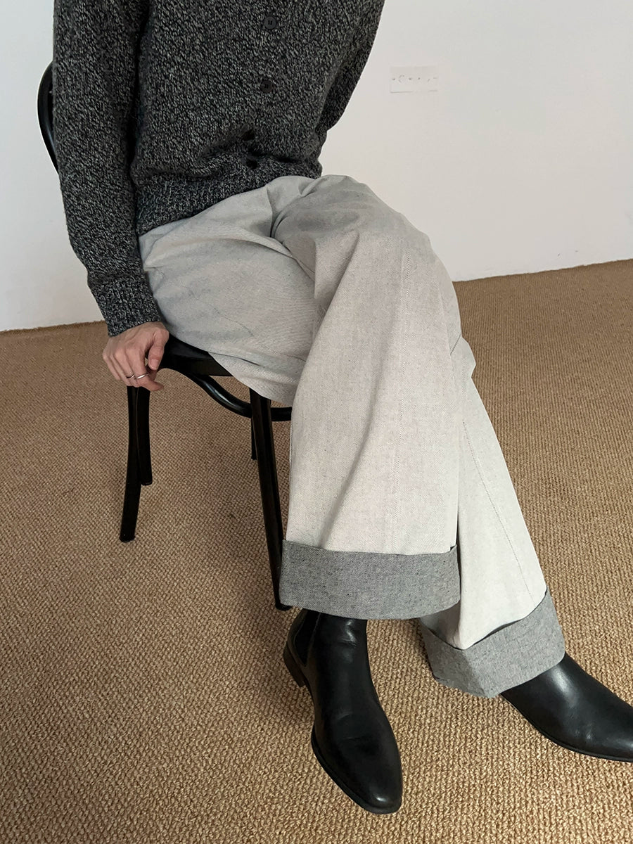 Two Color Cuffed Denim Jeans WN21604