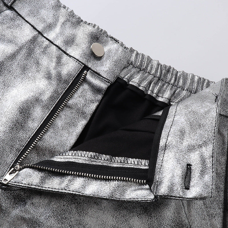 Metallic Multi-Pocket Wide Leg Cargo Pants WN27924