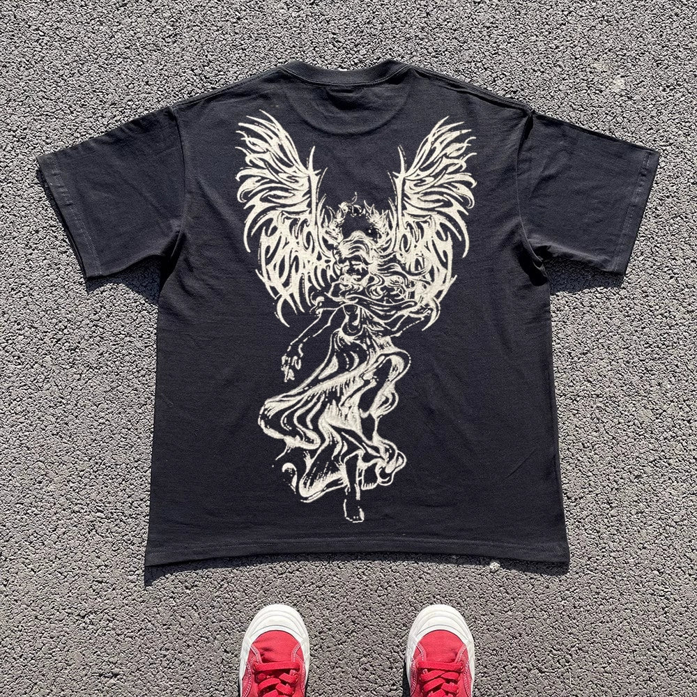 Graffiti Wing Print Oversize Short Sleeve T-Shirt WN16706