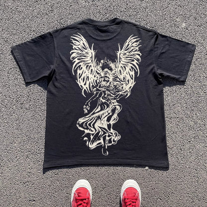 Graffiti Wing Print Oversize Short Sleeve T-Shirt WN16706