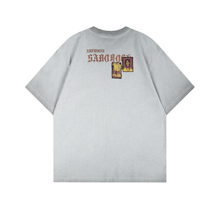 Washed Portrait Print Short Sleeve T-Shirt WN25785
