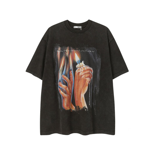 Oil Paint Washed Oversize Short Sleeve T-Shirt WN16129