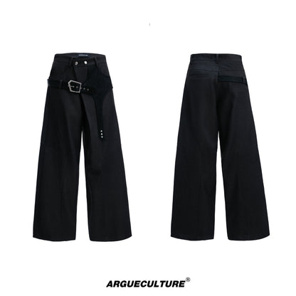 Crocodile Pattern Belted Wide Leg Straight Trousers WN20523
