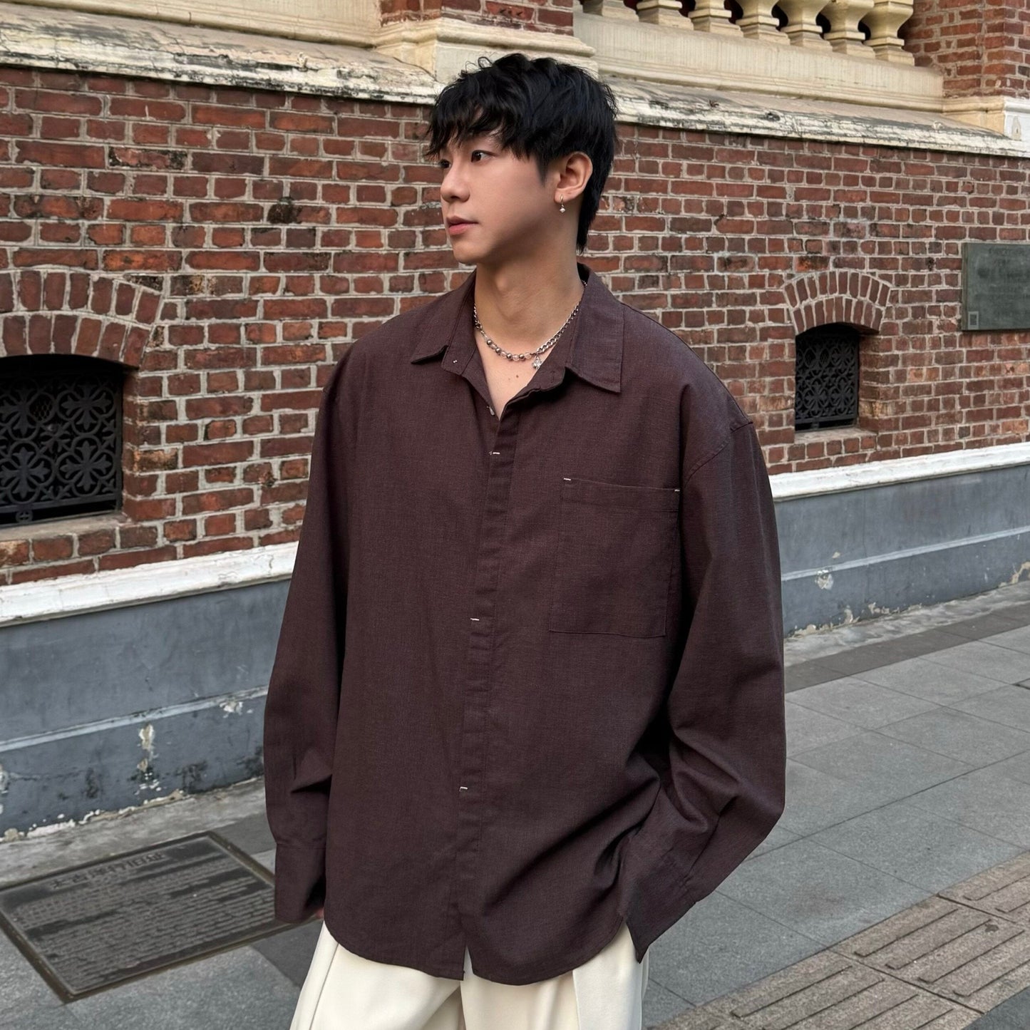 Draped Pocket Long Sleeve Shirt WN25174