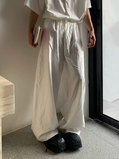 Washed Drawstring Elastic Waist Wide Leg Pants WN19730