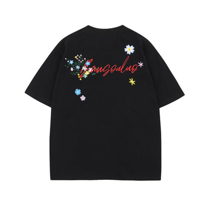 Floral Letter Embroidery Oversize Short Sleeve T-Shirt WN26897
