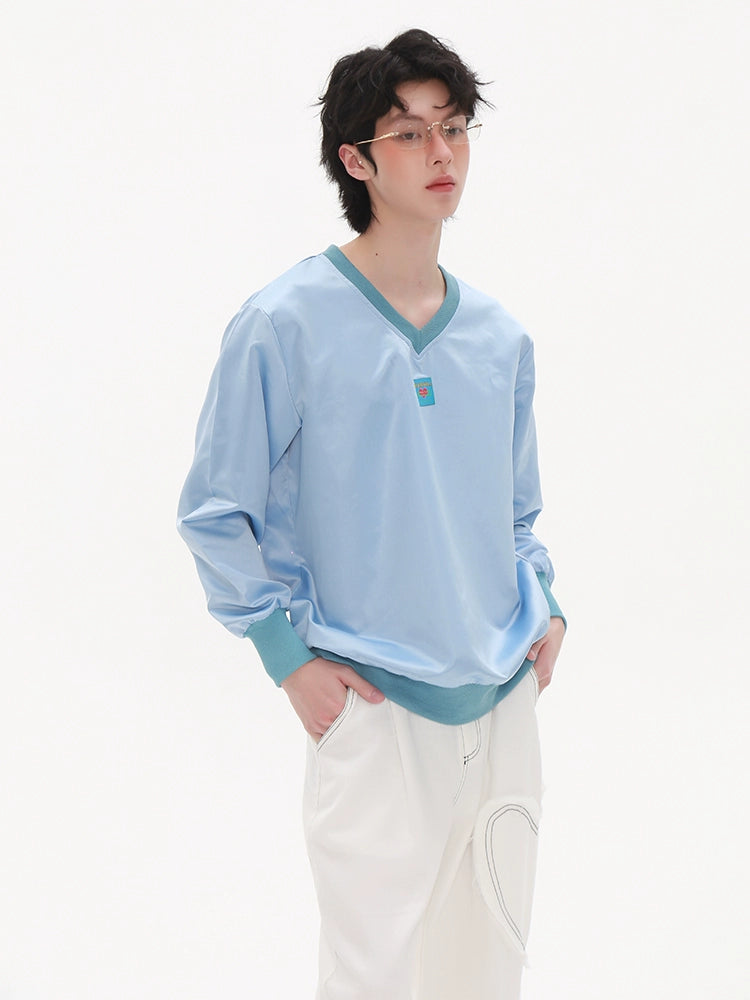 V-Neck Patch Embroidery Sweatshirt WN20198