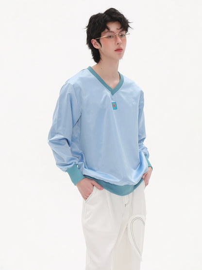 V-Neck Patch Embroidery Sweatshirt WN20198