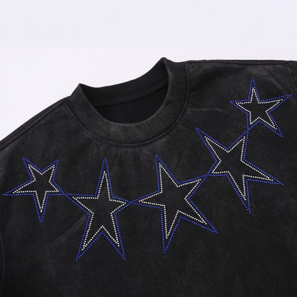 Star Rhinestone Dirty Dye Washed Short Sleeve T-Shirt WN25621