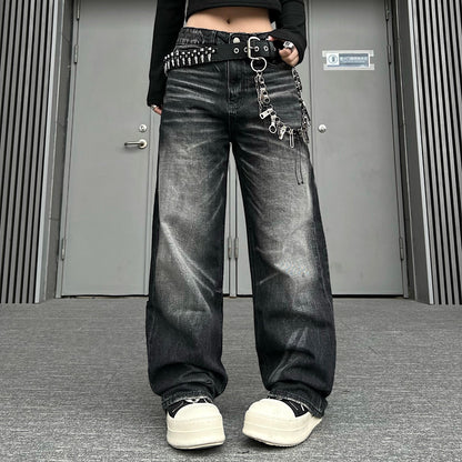 Washed Fade Whisker Wide Leg Denim Jeans WN24174