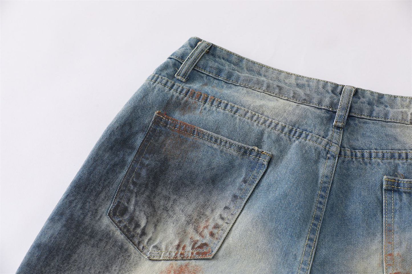 Dirty Dye Damage Design Wide-Leg Denim Jeans WN15087