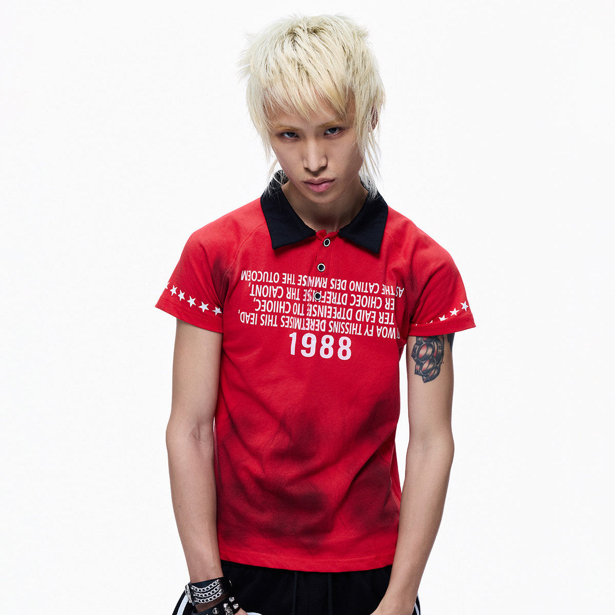 Polo Collar Washed Print Short Sleeve T-Shirt WN27283
