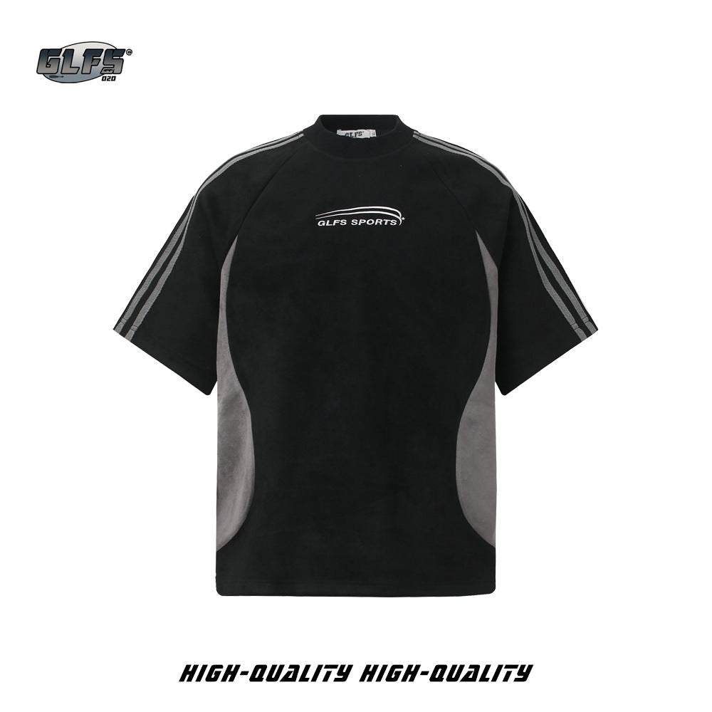 Suede Raglan Embroidery Short Sleeve T-Shir WN26430