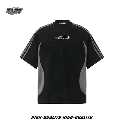 Suede Raglan Embroidery Short Sleeve T-Shir WN26430