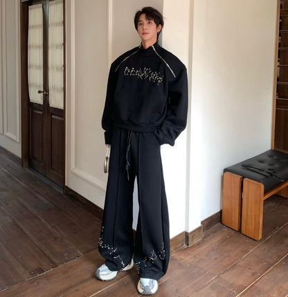 Embroidery Sweatshirt & Wide Leg Sweatpants Setup WN25283