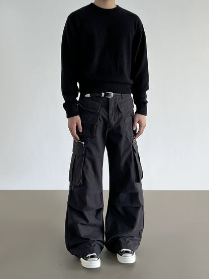 Multi-Pocket Wide Leg Straight Cargo Pants WN21199