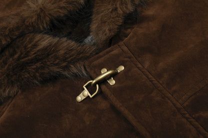 Hooded Fake Fur Collar Metal Buckle Jacket WN23092