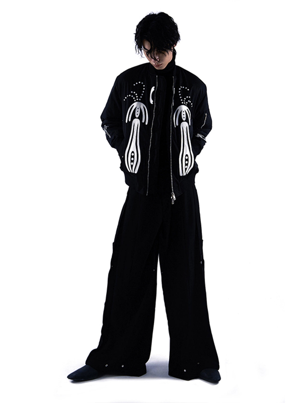 Double Zipper Graphic Design Padded Jacket WN18923