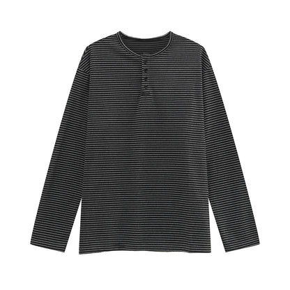 Stripe Henley Collar Long Sleeve T-Shirt & Elastic Waist Wide Leg Pants Setup WN24865