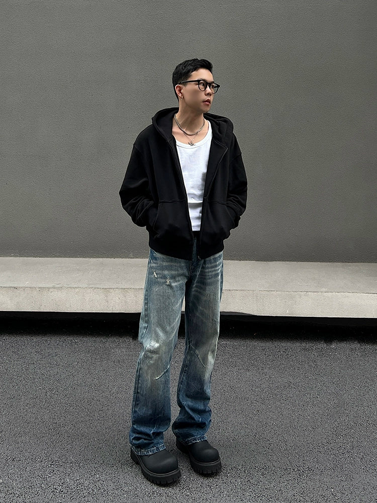 Washed Lightning Pattern Flare Denim Jeans WN19534