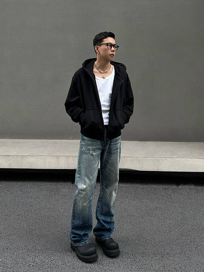 Washed Lightning Pattern Flare Denim Jeans WN19534