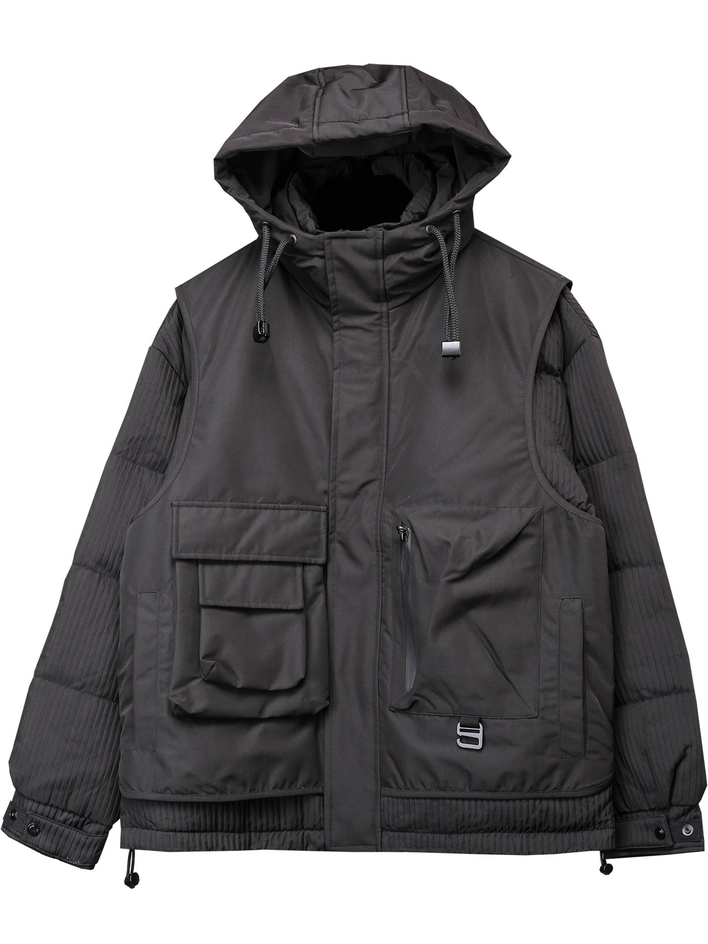 Fake Layered Hooded Tactical White Duck Down Jacket WN22545