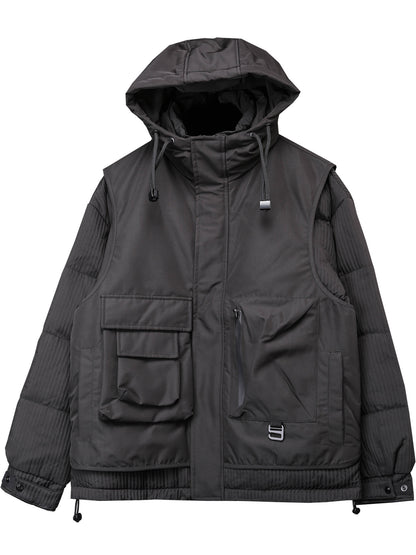 Fake Layered Hooded Tactical White Duck Down Jacket WN22545
