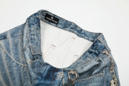 Digital Print Chain Design Wide Leg Denim Jeans WN18575