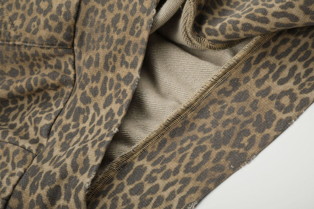 Leopard Cutout Damage Letter Zipper Hoodie WN28110