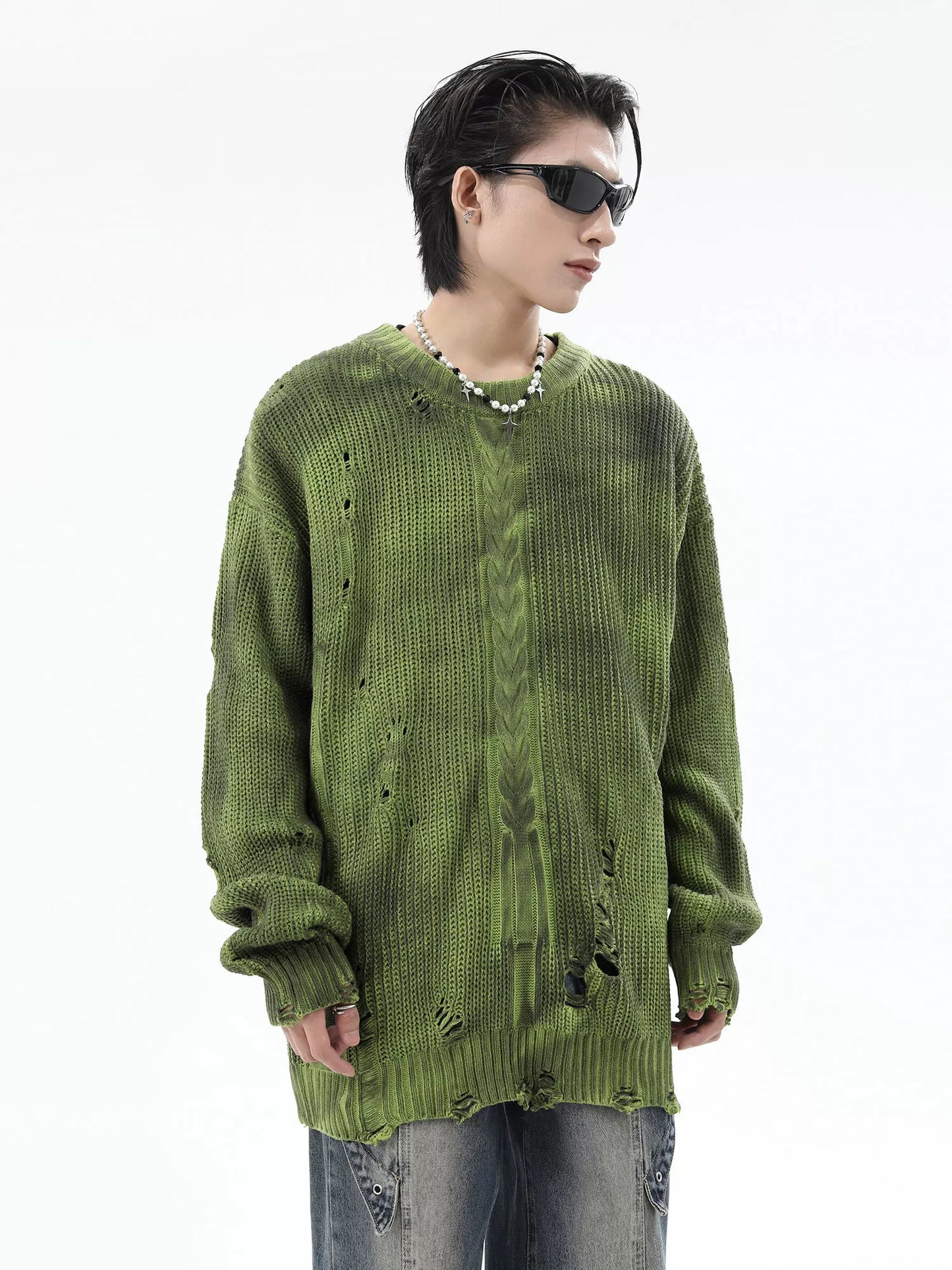 Damage Pullover Oversize Knit Sweater WN10440