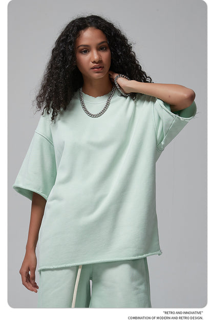 Oversize Spray-dyed Short-sleeve T-shirt & Spray-dyed Short Sweatpants Setup WN6639