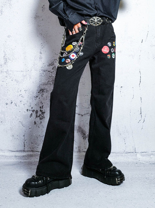 Punk Badge Design Flare Denim Jeans WN15881