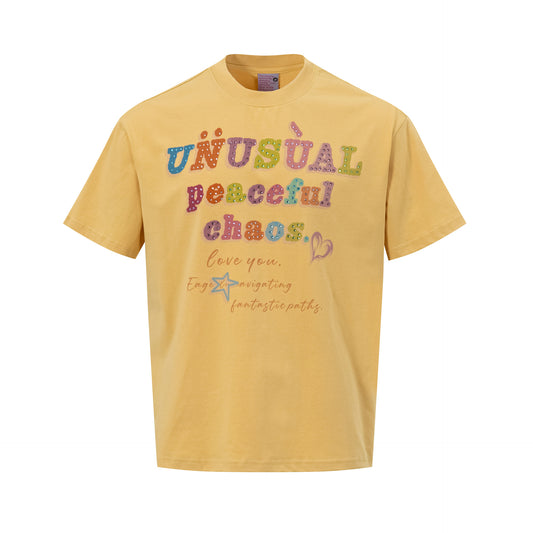 Letter Studs Oversize Short Sleeve T-Shirt WN25840