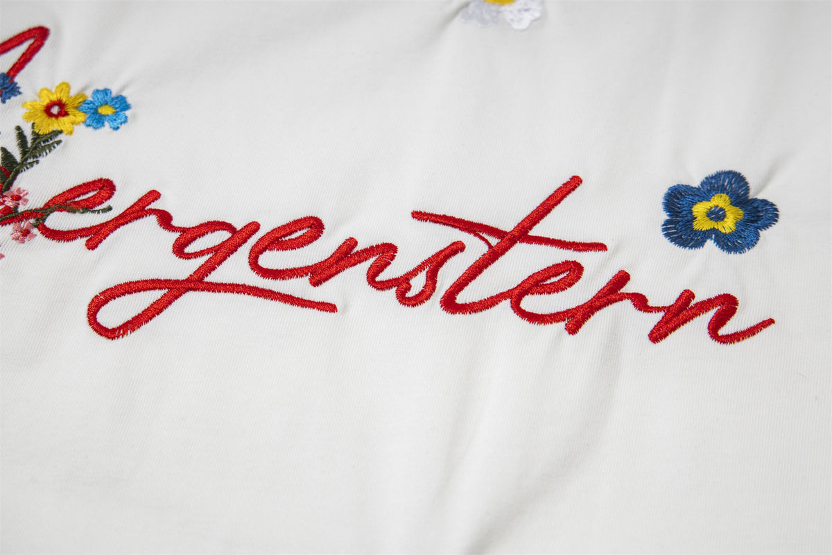 Flower Embroidery Handwritten Letter Short Sleeve T-Shirt WN26921
